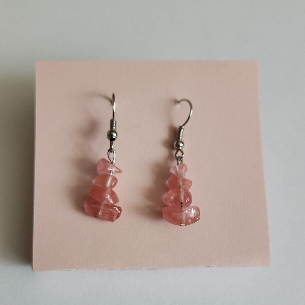 Pink Stone Dangle Earrings